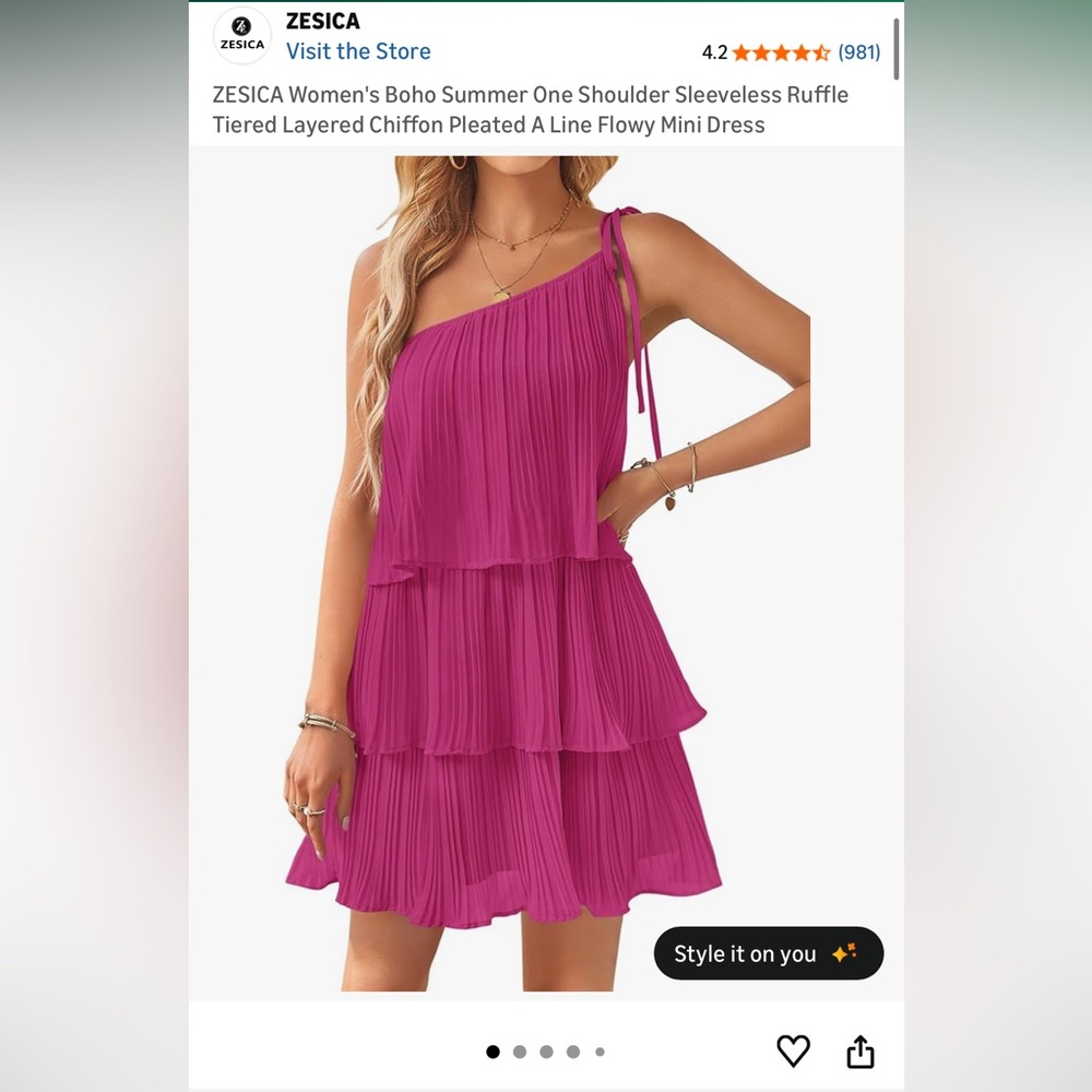 Pink One Shoulder Tiered Dress💕XL